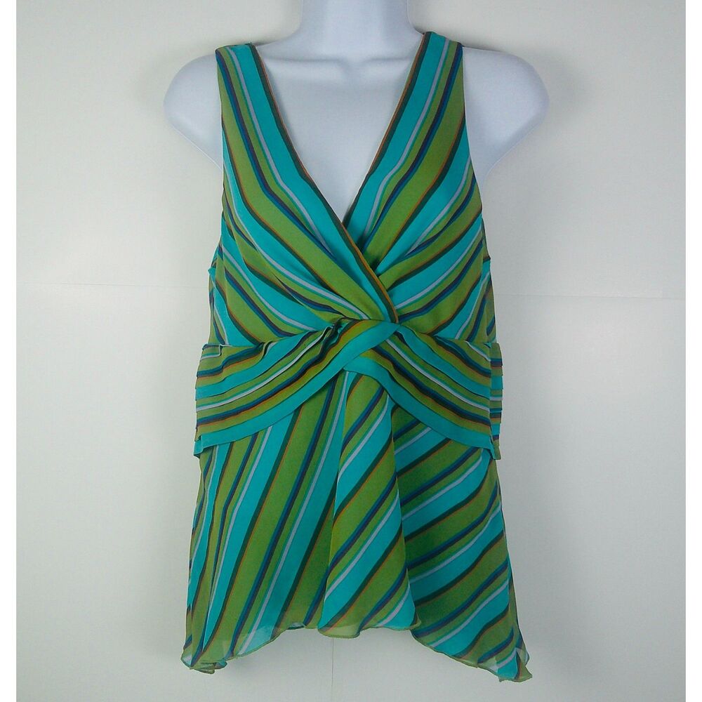WORK TO WEEKEND WOMEN GREEN & BLUE V-NECK SLEEVELESS BLOUSE. SIZE 10